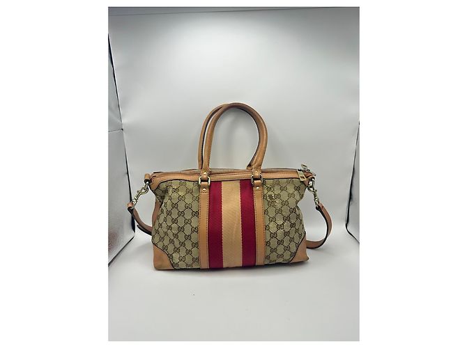 Gucci Boston Bag aus Monogramm-Canvas mit Streifen Braun Rot Beige - Ansicht 2