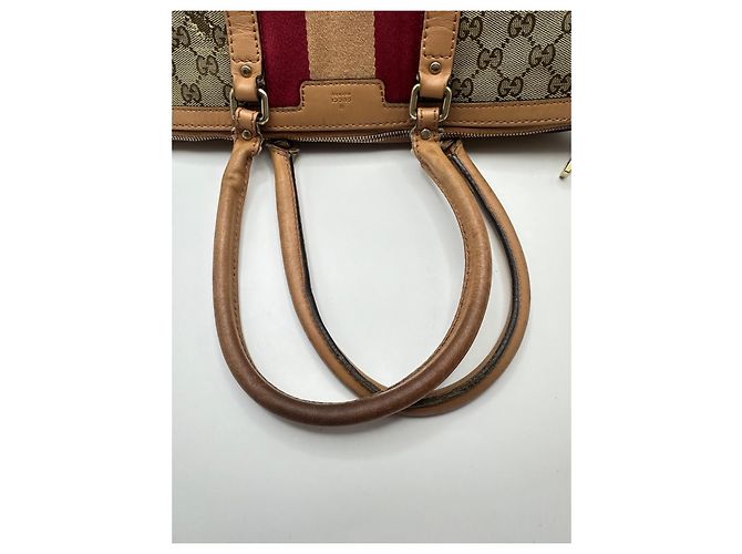 Gucci Boston Bag aus Monogramm-Canvas mit Streifen Braun Rot Beige - Ansicht 3