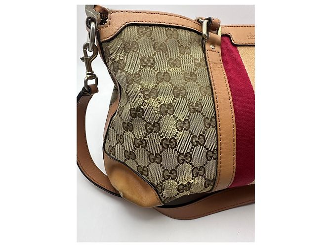 Gucci Boston Bag aus Monogramm-Canvas mit Streifen Braun Rot Beige - Ansicht 5