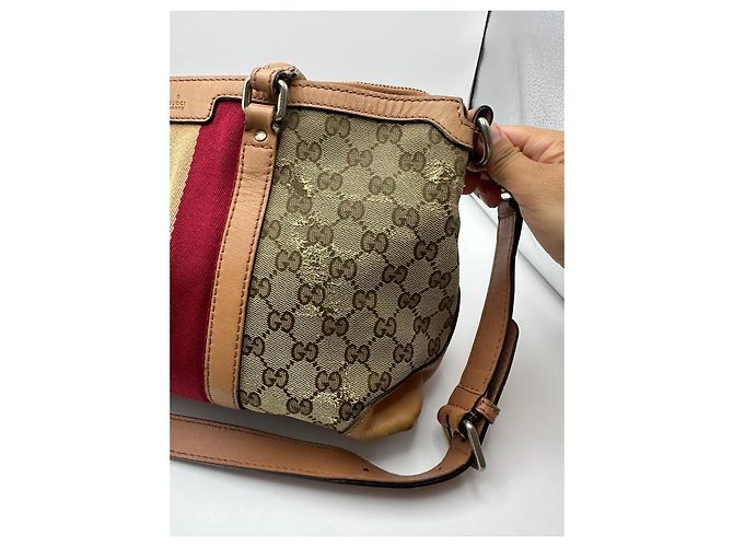 Gucci Boston Bag aus Monogramm-Canvas mit Streifen Braun Rot Beige - Ansicht 6