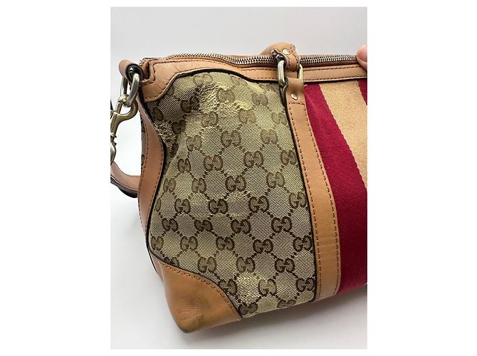 Gucci Boston Bag aus Monogramm-Canvas mit Streifen Braun Rot Beige - Ansicht 7