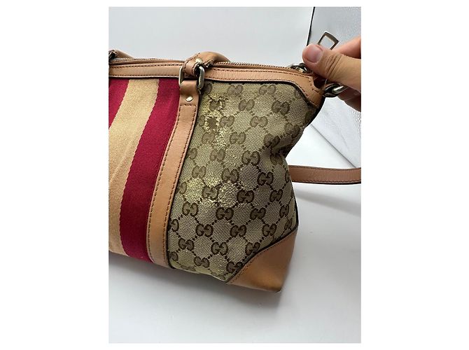 Gucci Boston Bag aus Monogramm-Canvas mit Streifen Braun Rot Beige - Ansicht 8