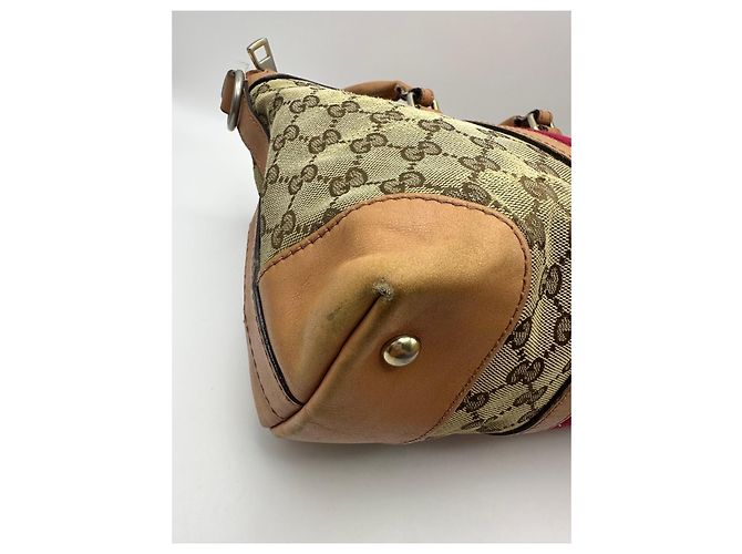 Gucci Boston Bag aus Monogramm-Canvas mit Streifen Braun Rot Beige - Ansicht 9