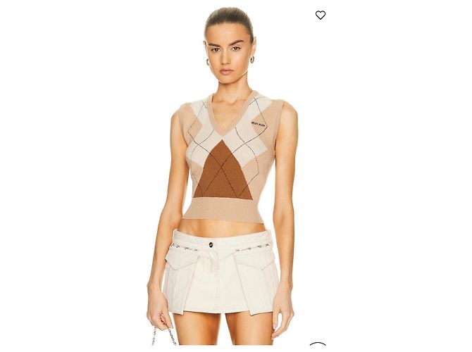 Miu Miu Argyle Strickweste aus Kaschmir Braun Weiß Beige - Ansicht 6