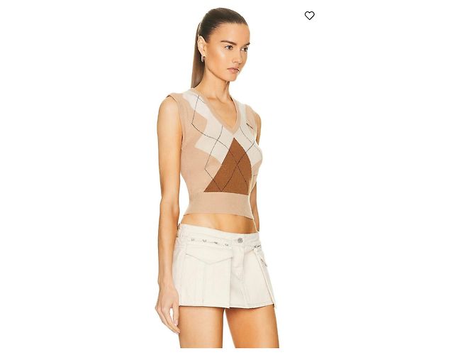 Miu Miu Argyle Strickweste aus Kaschmir Braun Weiß Beige - Ansicht 8