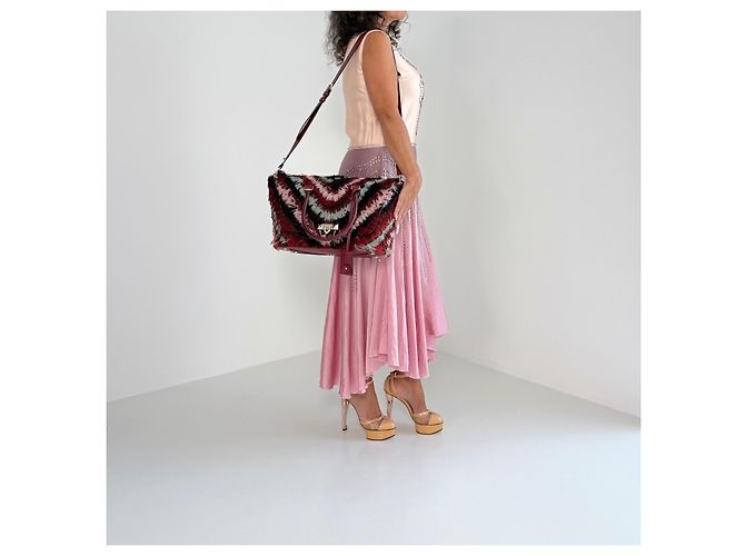 Valentino Borsa Demilune Media con Piume Nero Rosa Rosso Beige Grigio - vista 2