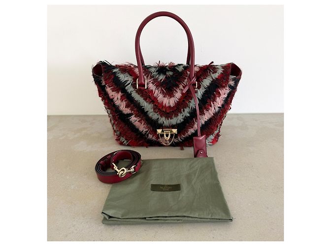 Valentino Borsa Demilune Media con Piume Nero Rosa Rosso Beige Grigio - vista 3
