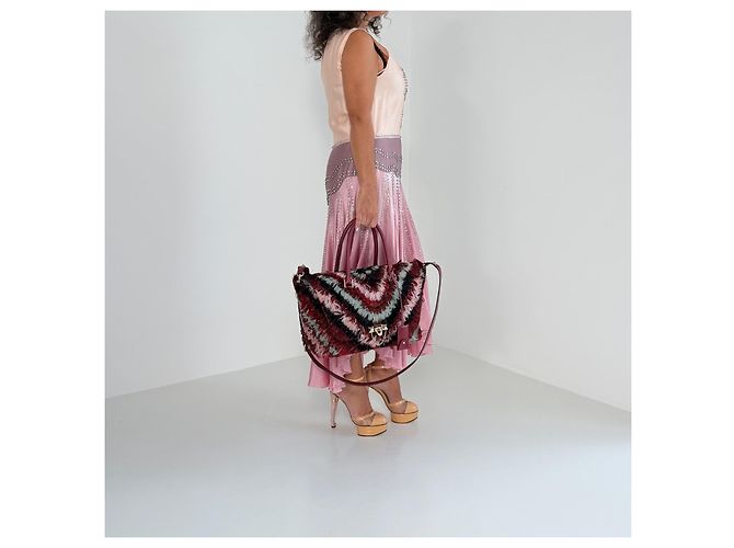 Valentino Borsa Demilune Media con Piume Nero Rosa Rosso Beige Grigio - vista 8