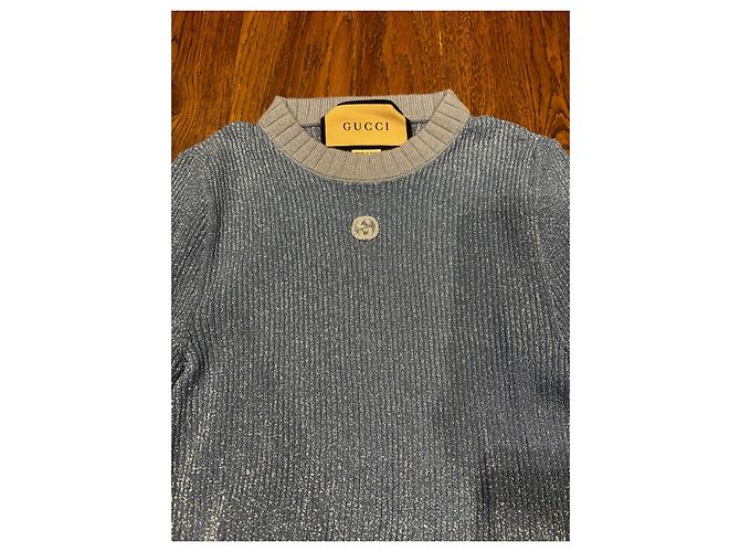 Gucci Rippstrickpullover Blau Metallic - Ansicht 2