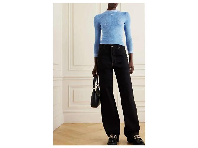Gucci Rippstrickpullover Blau Metallic - Ansicht 9