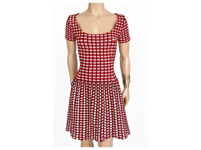Vestido PRADA a cuadros – Colección Otoño-Invierno 2013 – Talla IT40 / S Negro Blanco Roja - vista 5