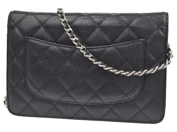 Chanel Vintage Wallet on Chain aus gestepptem Lammleder Schwarz - Ansicht 2