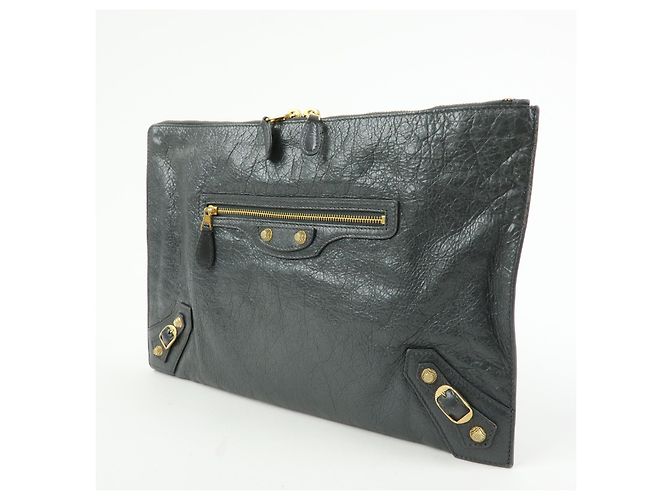 Balenciaga Clutch in Pelle Medium Zip Around Giant Studs Marrone - vista 3