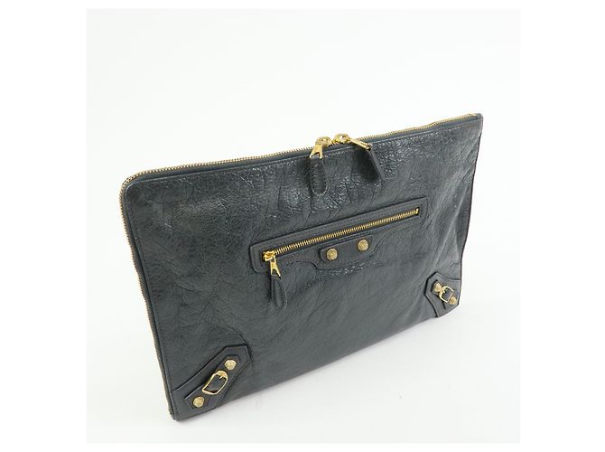 Balenciaga Clutch in Pelle Medium Zip Around Giant Studs Marrone - vista 4