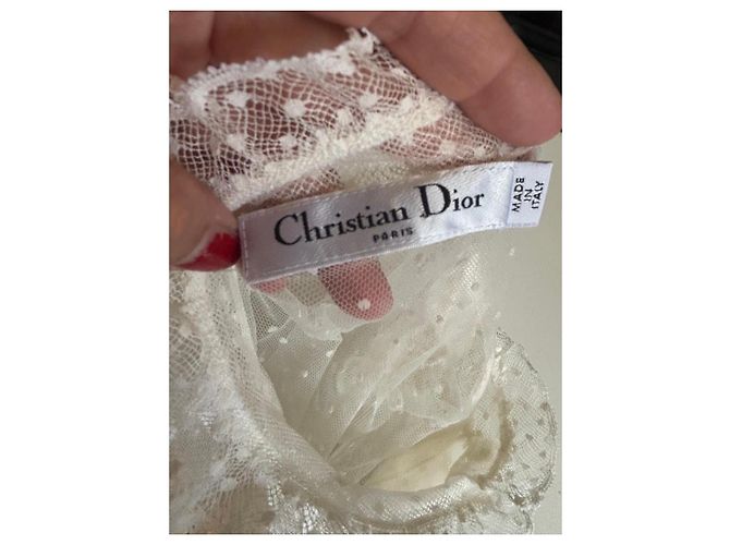 Christian Dior weiße Spitzenbluse mit Polka Dots - Ansicht 5
