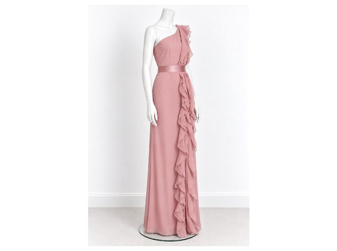 Vera Wang Regency Long einschultriges rosa Rüschenkleid Pink - Ansicht 2