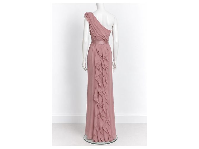 Vera Wang Regency Long einschultriges rosa Rüschenkleid Pink - Ansicht 5