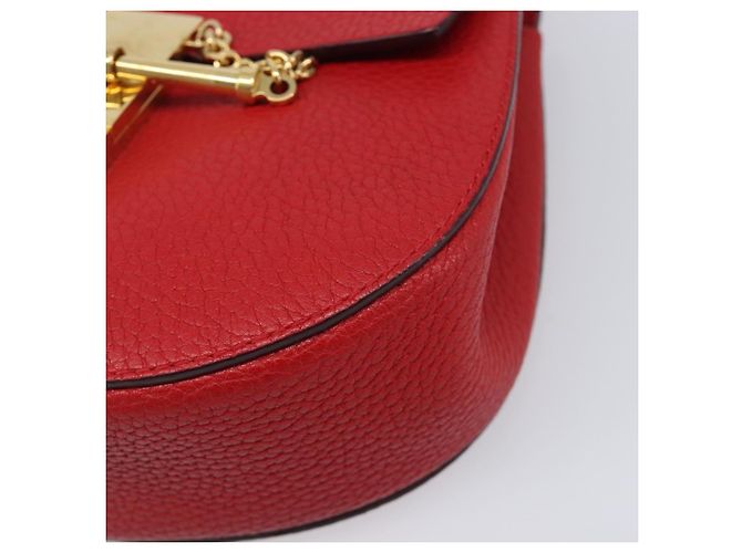 Chloé Chloe Drew Chain Schultertasche aus Leder Rot Goldfarben Auth bs37070A - Ansicht 10