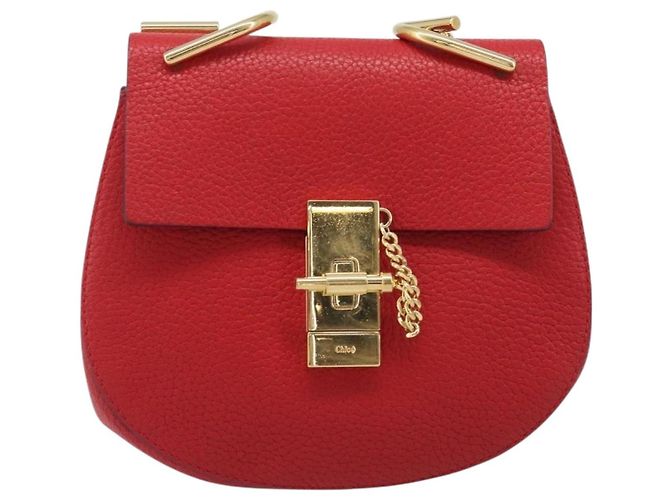 Chloé Chloe Drew Chain Schultertasche aus Leder Rot Goldfarben Auth bs37070A - Ansicht 13