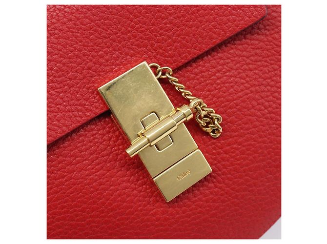 Chloé Chloe Drew Chain Schultertasche aus Leder Rot Goldfarben Auth bs37070A - Ansicht 17