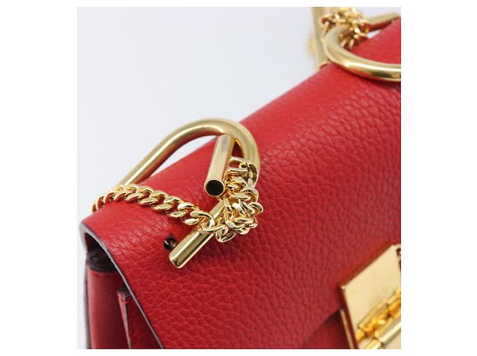 Chloé Chloe Drew Chain Schultertasche aus Leder Rot Goldfarben Auth bs37070A - Ansicht 18