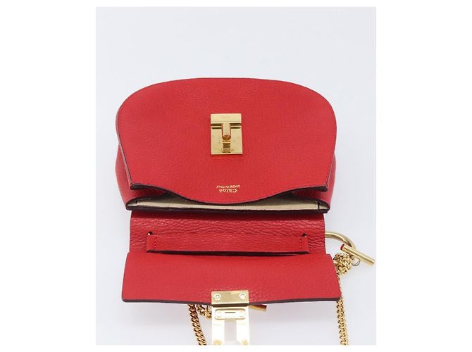 Chloé Chloe Drew Chain Schultertasche aus Leder Rot Goldfarben Auth bs37070A - Ansicht 19