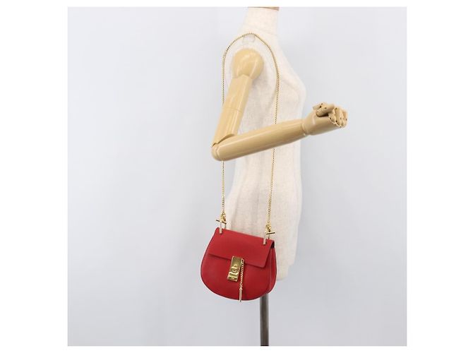 Chloé Chloe Drew Chain Schultertasche aus Leder Rot Goldfarben Auth bs37070A - Ansicht 24