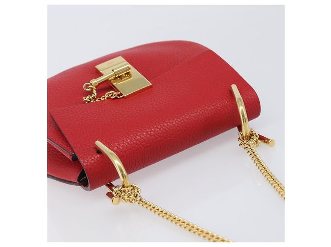 Chloé Chloe Drew Chain Schultertasche aus Leder Rot Goldfarben Auth bs37070A - Ansicht 6
