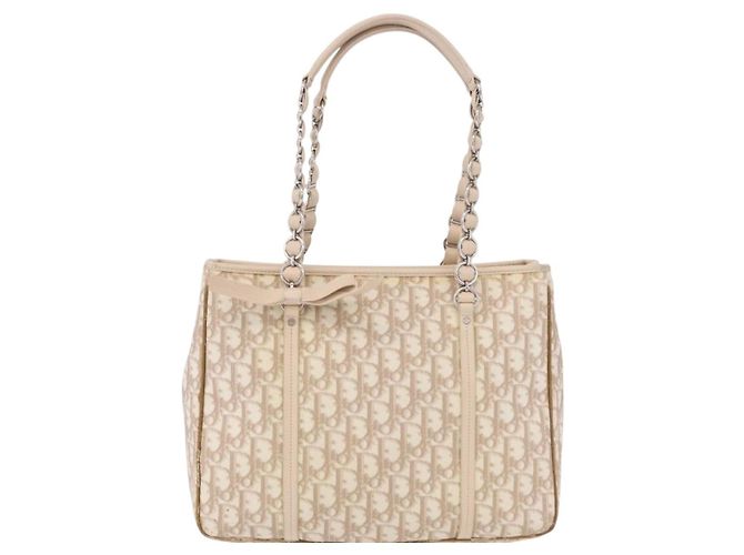 Borsa Tote a catena Christian Dior Trotter Canvas PVC Avorio Argento Auth 206261A Crudo - vista 13