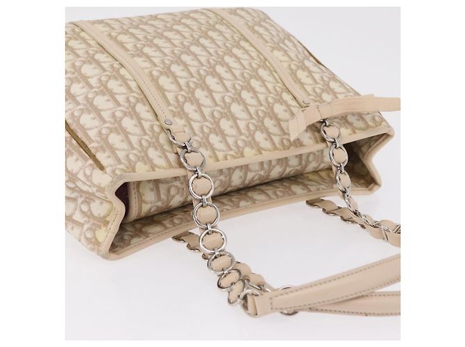 Borsa Tote a catena Christian Dior Trotter Canvas PVC Avorio Argento Auth 206261A Crudo - vista 15