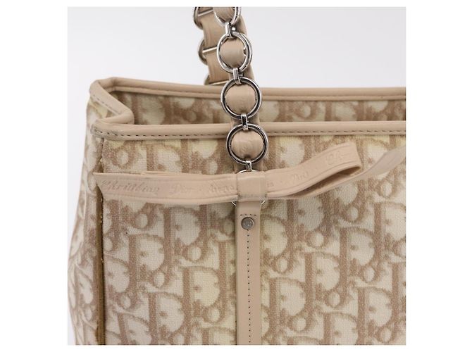 Borsa Tote a catena Christian Dior Trotter Canvas PVC Avorio Argento Auth 206261A Crudo - vista 23