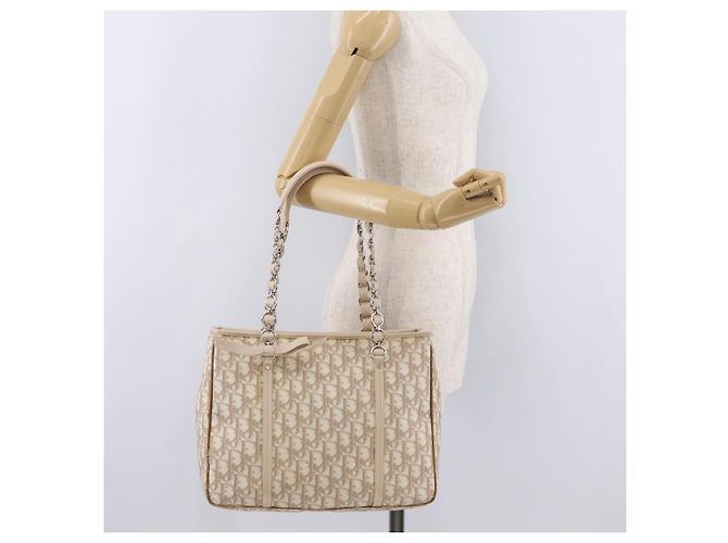 Borsa Tote a catena Christian Dior Trotter Canvas PVC Avorio Argento Auth 206261A Crudo - vista 32