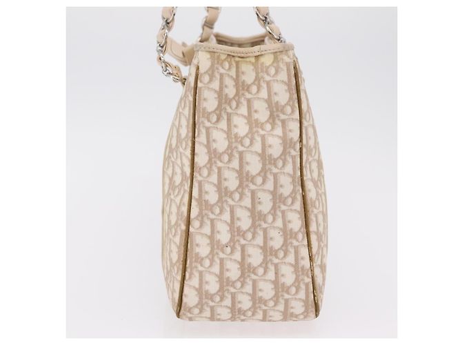 Borsa Tote a catena Christian Dior Trotter Canvas PVC Avorio Argento Auth 206261A Crudo - vista 4