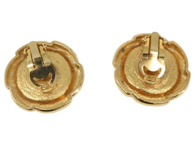 Boucles d'oreilles CHANEL Métal Doré Blanc CC Auth bs37086 - vue 3