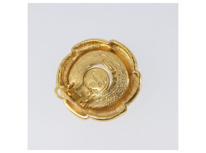 Boucles d'oreilles CHANEL Métal Doré Blanc CC Auth bs37086 - vue 5