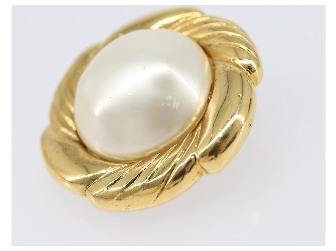 Boucles d'oreilles CHANEL Métal Doré Blanc CC Auth bs37086 - vue 8