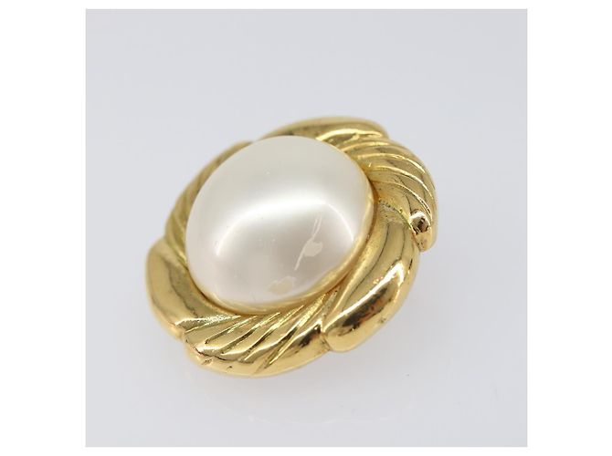 Boucles d'oreilles CHANEL Métal Doré Blanc CC Auth bs37086 - vue 9