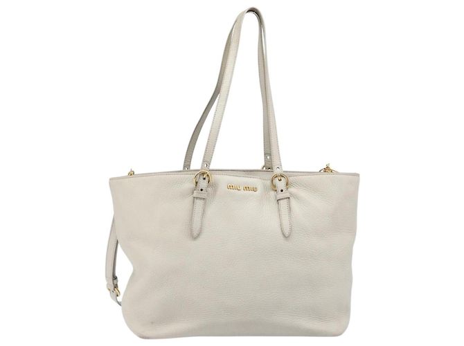 Bolso Tote Miu Miu Cuero 2way White Gold Auth 206037A Blanco Dorado - vista 13