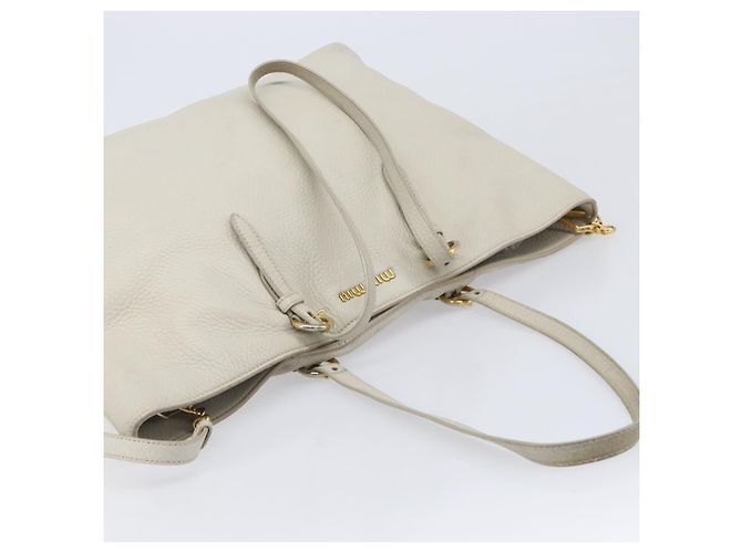 Bolso Tote Miu Miu Cuero 2way White Gold Auth 206037A Blanco Dorado - vista 14