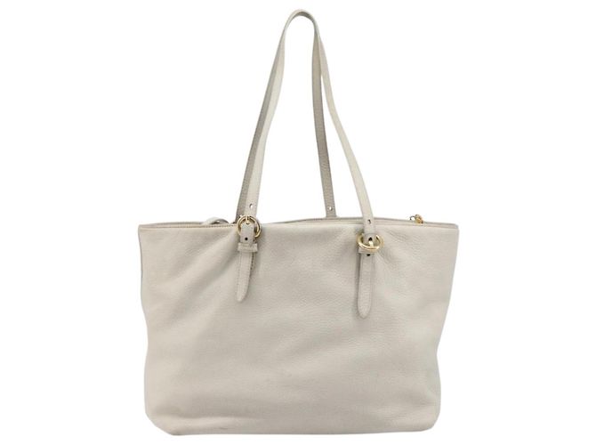 Bolso Tote Miu Miu Cuero 2way White Gold Auth 206037A Blanco Dorado - vista 2