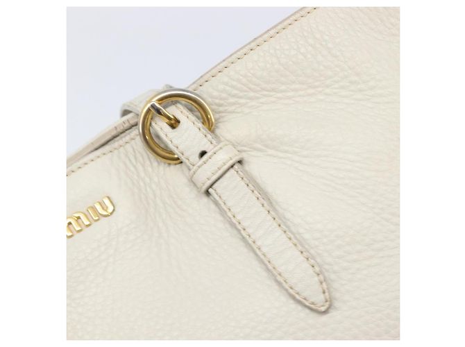 Bolso Tote Miu Miu Cuero 2way White Gold Auth 206037A Blanco Dorado - vista 23