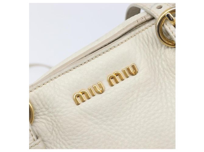 Bolso Tote Miu Miu Cuero 2way White Gold Auth 206037A Blanco Dorado - vista 24