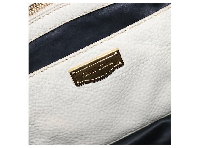 Bolso Tote Miu Miu Cuero 2way White Gold Auth 206037A Blanco Dorado - vista 26