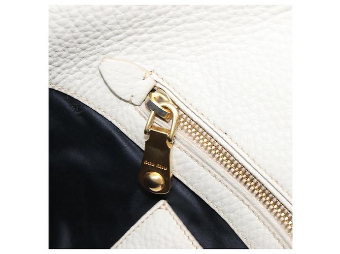 Bolso Tote Miu Miu Cuero 2way White Gold Auth 206037A Blanco Dorado - vista 29