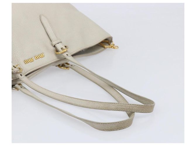 Bolso Tote Miu Miu Cuero 2way White Gold Auth 206037A Blanco Dorado - vista 6