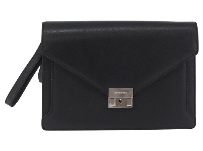 Borsa a pochette BURBERRY in pelle nera e argento Auth 203385 Nero - vista 13