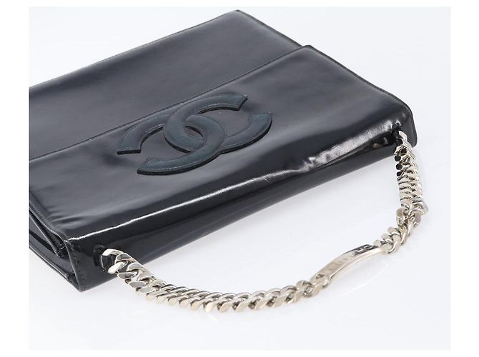 CHANEL COCO Mark Chain Handtasche aus Lackleder Schwarz Silber CC Auth bs37188 - Ansicht 14