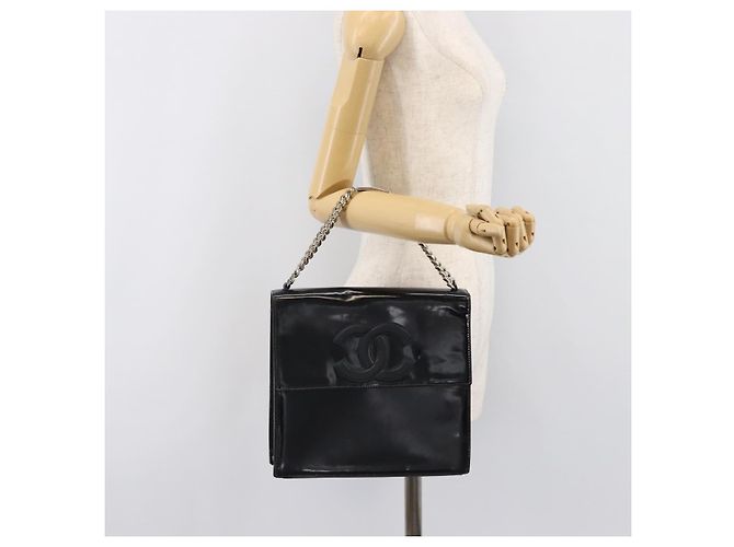 CHANEL COCO Mark Chain Handtasche aus Lackleder Schwarz Silber CC Auth bs37188 - Ansicht 28