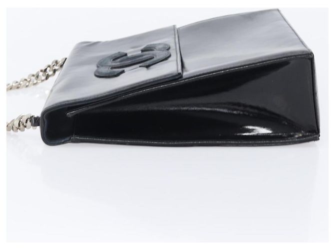 CHANEL COCO Mark Chain Handtasche aus Lackleder Schwarz Silber CC Auth bs37188 - Ansicht 4