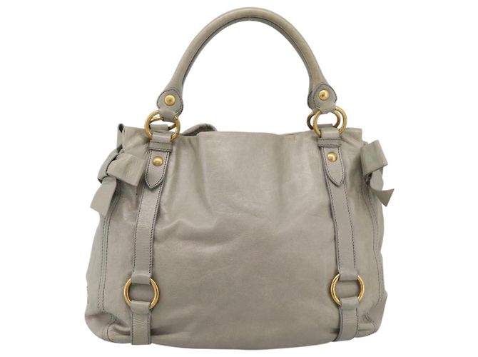 Miu Miu Tote Bag Vitellolux Gray Gold Auth 206009V Braun Golden - Ansicht 13